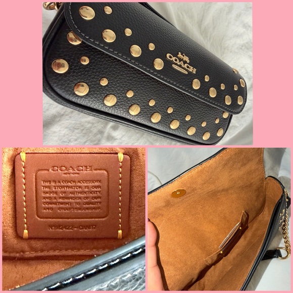 👑✅PRICE FIRM✅COACH Black Pebbled Leather & Gold Studded Bag Wallet Set. NWOT - Picture 8 of 17